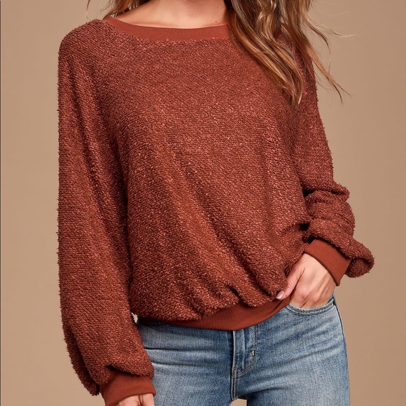 Lulu’s Brick Red Slub Knit Long Sleeve Top - Picture 1 of 6